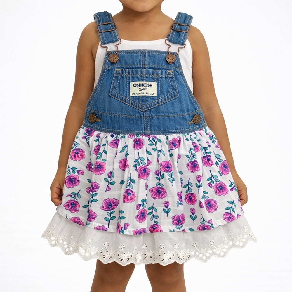 OshKosh B'gosh Floral Denim Overall Dress Size 3T